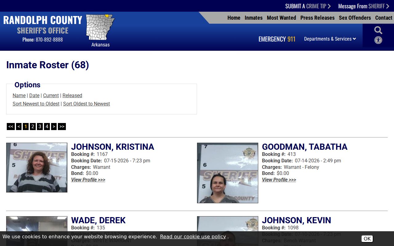 Randolph County arrest records current inmate roster