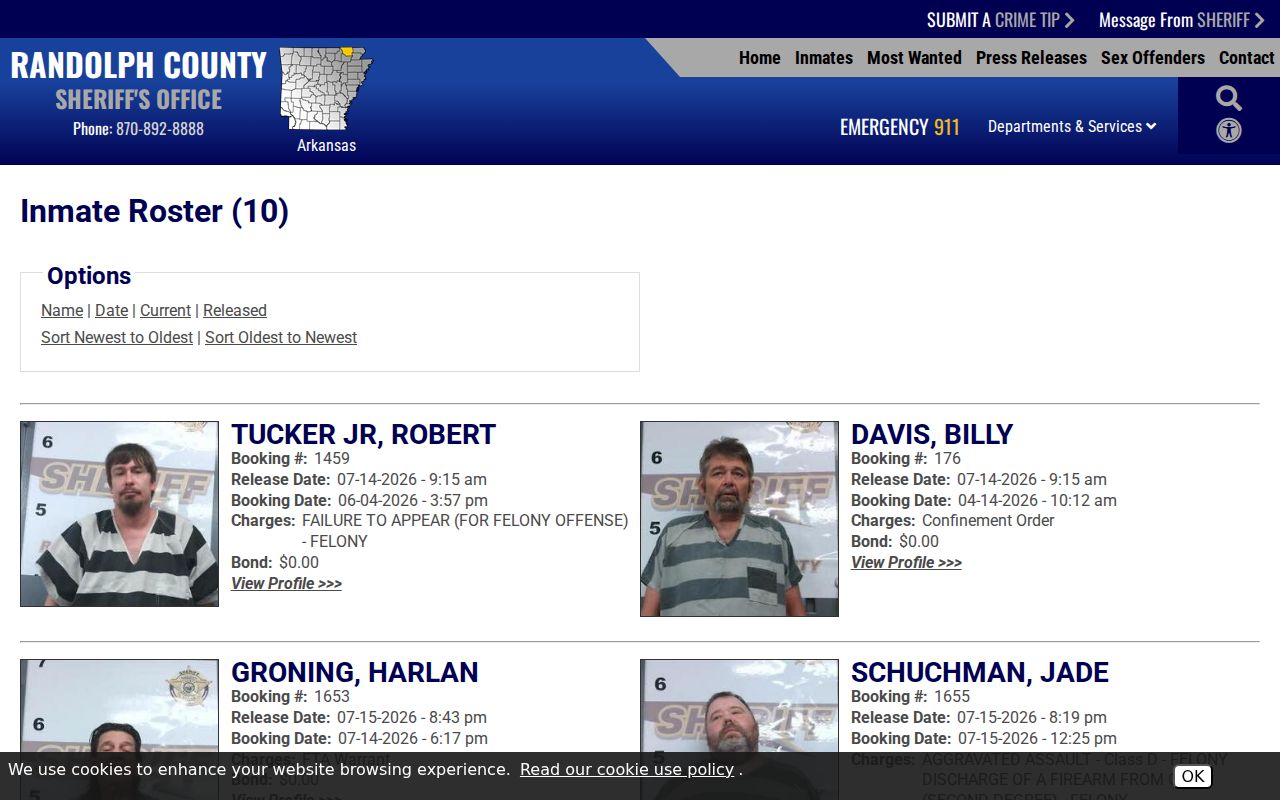 Randolph County arrest records 48-hour release roster
