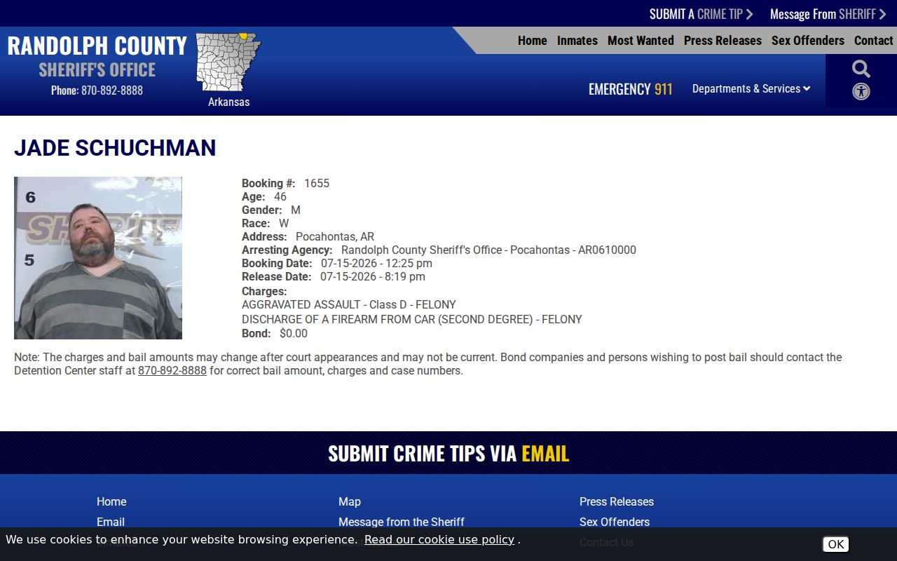 Randolph County arrest record booking profile field layout