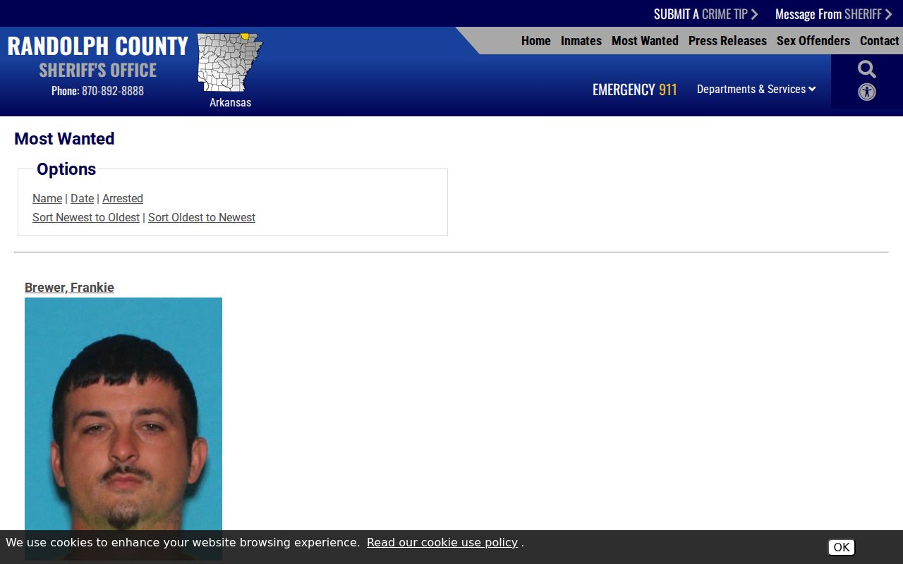 Randolph County arrest records sheriff Most Wanted page