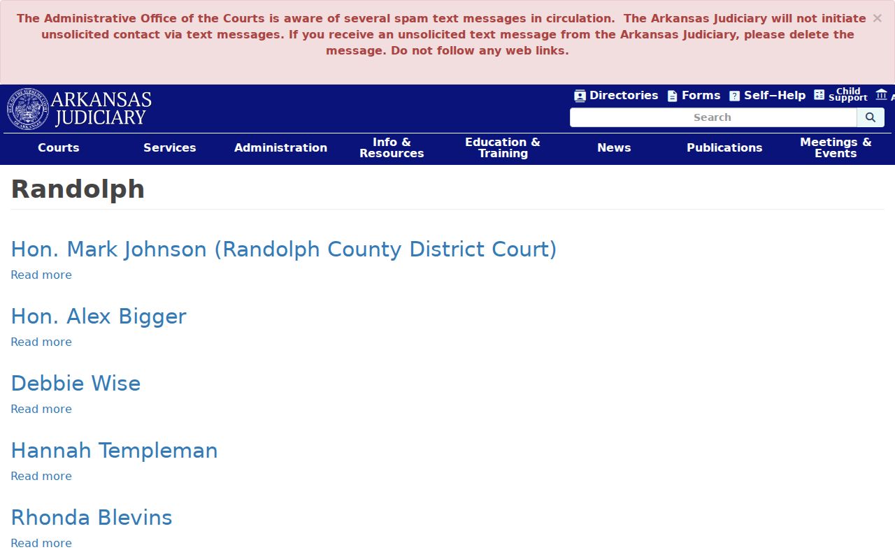 Arkansas Judiciary directory for Randolph County court officials and records