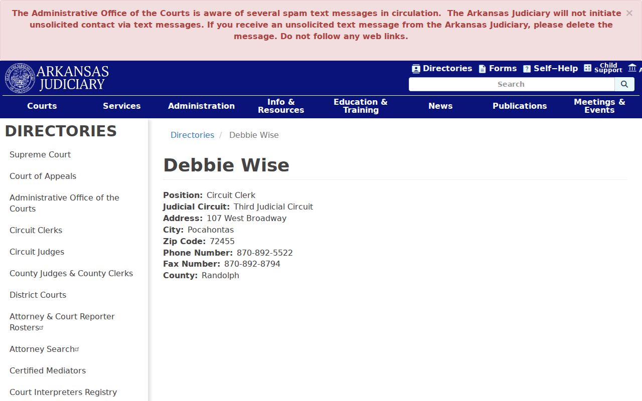 Official profile for Randolph County Circuit Clerk Debbie Wise