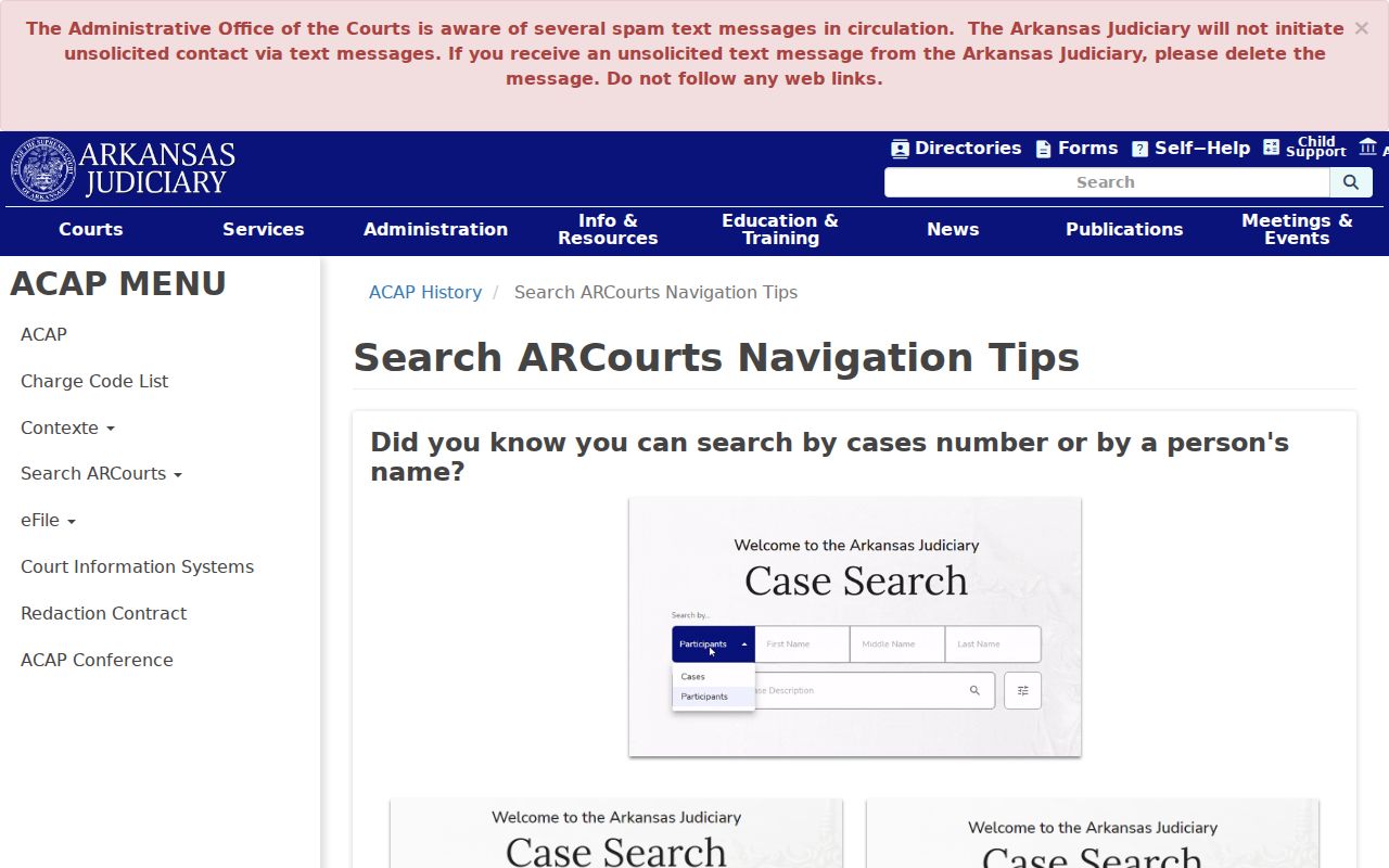 Arkansas Judiciary navigation tips for participant case and advanced court searches